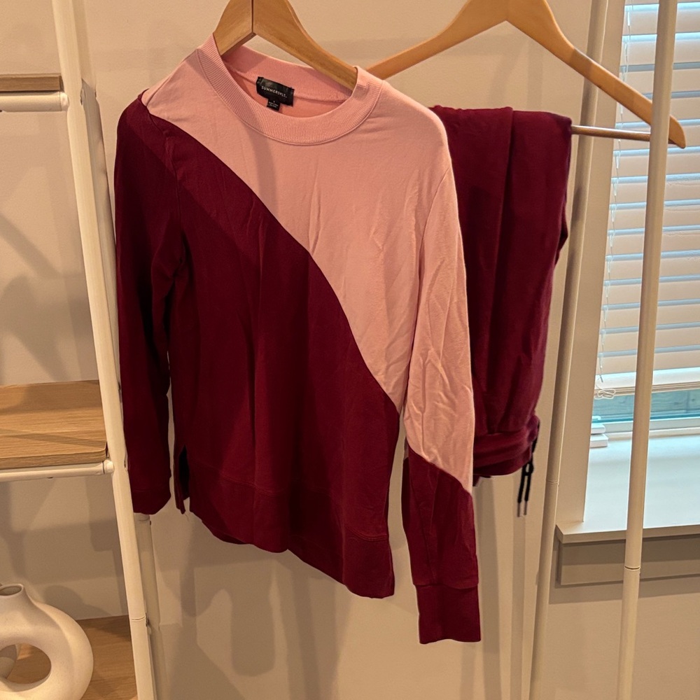 Summersalt Pink and Red Colorblock Terry Sweatshirt and Jogger Set